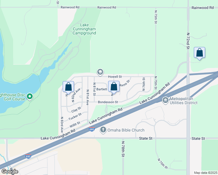 map of restaurants, bars, coffee shops, grocery stores, and more near 8958 North 79th Avenue in Omaha