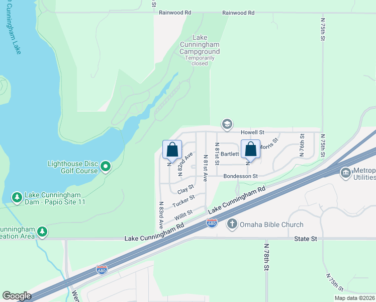 map of restaurants, bars, coffee shops, grocery stores, and more near 8909 North 83rd Street in Omaha