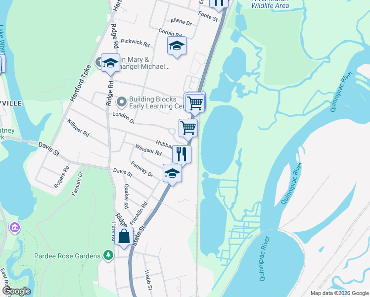 map of restaurants, bars, coffee shops, grocery stores, and more near in Hamden