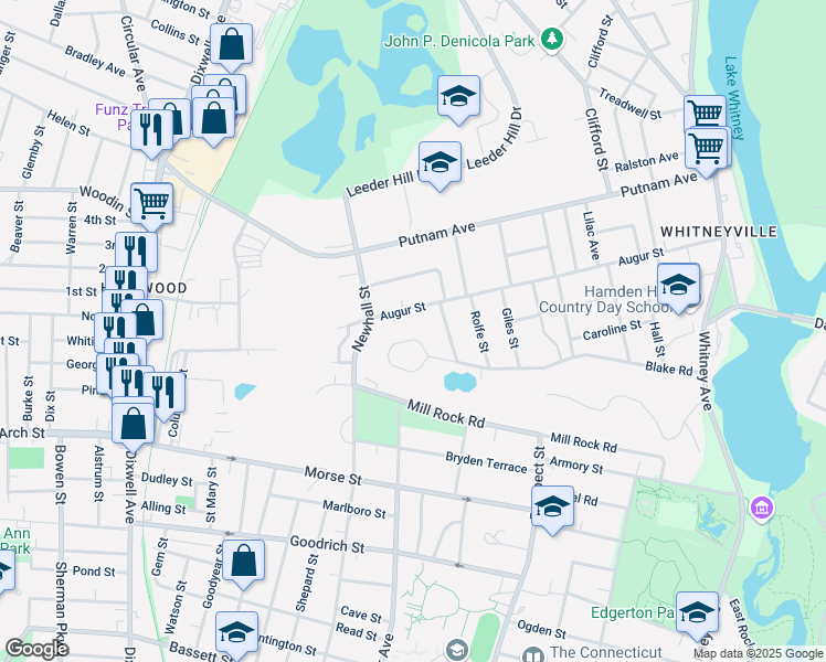 map of restaurants, bars, coffee shops, grocery stores, and more near 291 Blake Circle in Hamden