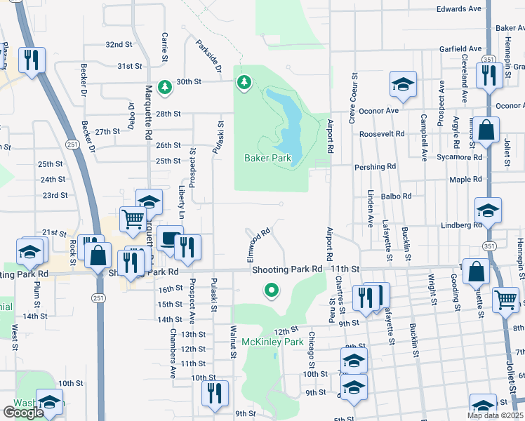 map of restaurants, bars, coffee shops, grocery stores, and more near 20 Baker Park Avenue in Peru