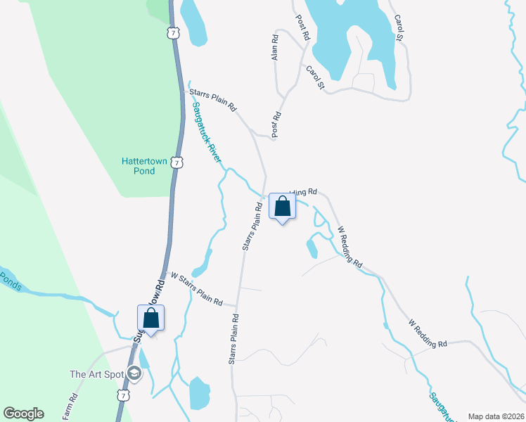 map of restaurants, bars, coffee shops, grocery stores, and more near 20 Starrs Plain Road in Danbury