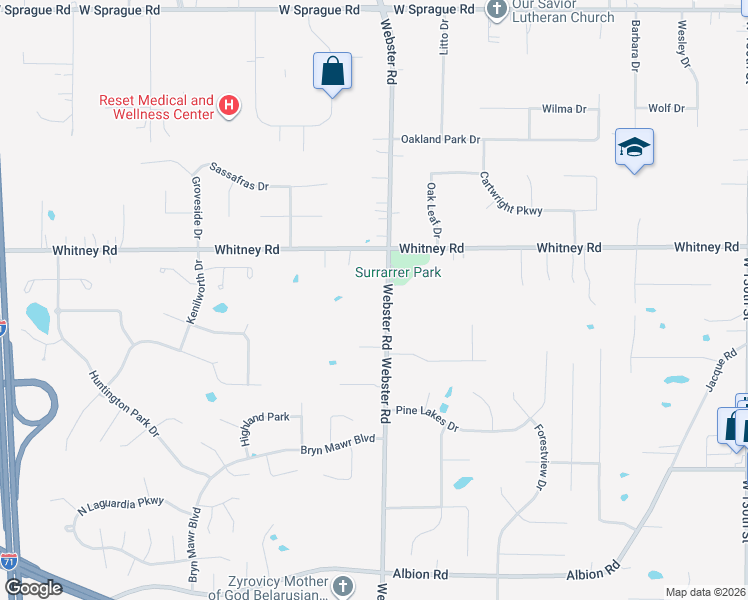 map of restaurants, bars, coffee shops, grocery stores, and more near 9376 Webster Road in Strongsville