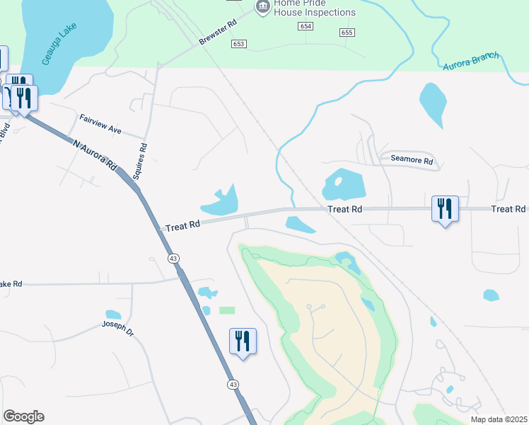 map of restaurants, bars, coffee shops, grocery stores, and more near 501 Treat Road in Aurora