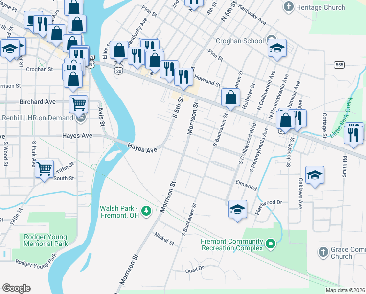 map of restaurants, bars, coffee shops, grocery stores, and more near 328 Morrison Street in Fremont