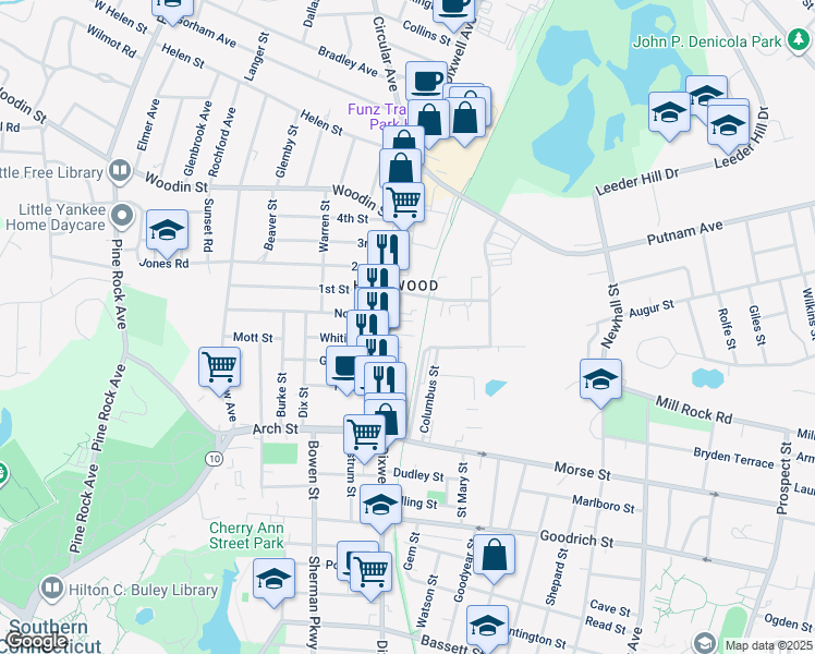 map of restaurants, bars, coffee shops, grocery stores, and more near in Hamden