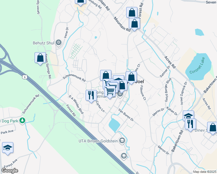 map of restaurants, bars, coffee shops, grocery stores, and more near 2 Lipa Friedman Lane in Kiryas Joel