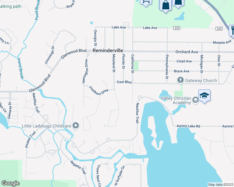 map of restaurants, bars, coffee shops, grocery stores, and more near 10405 Maryland Street in Aurora