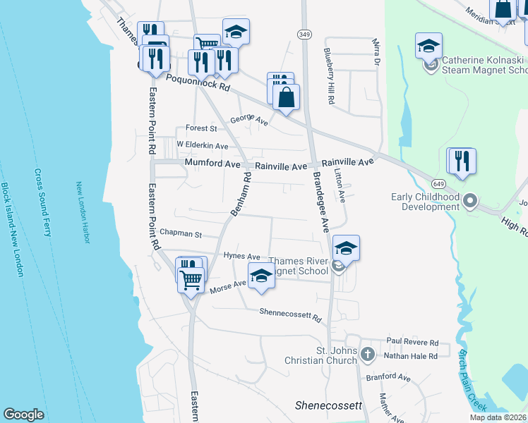map of restaurants, bars, coffee shops, grocery stores, and more near 48 Warner Street in Groton