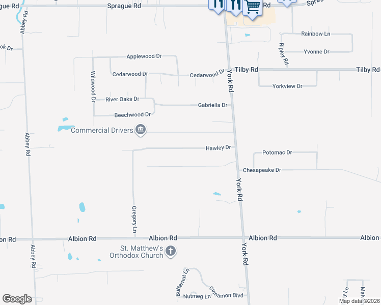 map of restaurants, bars, coffee shops, grocery stores, and more near 9969 Hawley Drive in North Royalton
