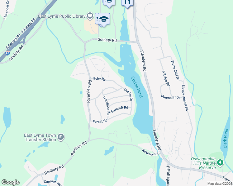 map of restaurants, bars, coffee shops, grocery stores, and more near 11 Sycamore Road in East Lyme