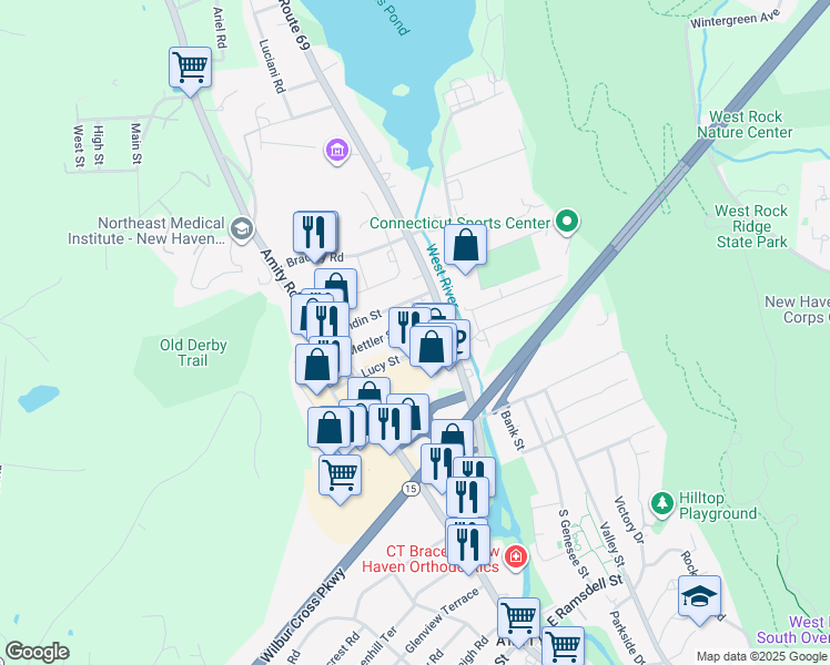 map of restaurants, bars, coffee shops, grocery stores, and more near 34 Mettler Street in Woodbridge