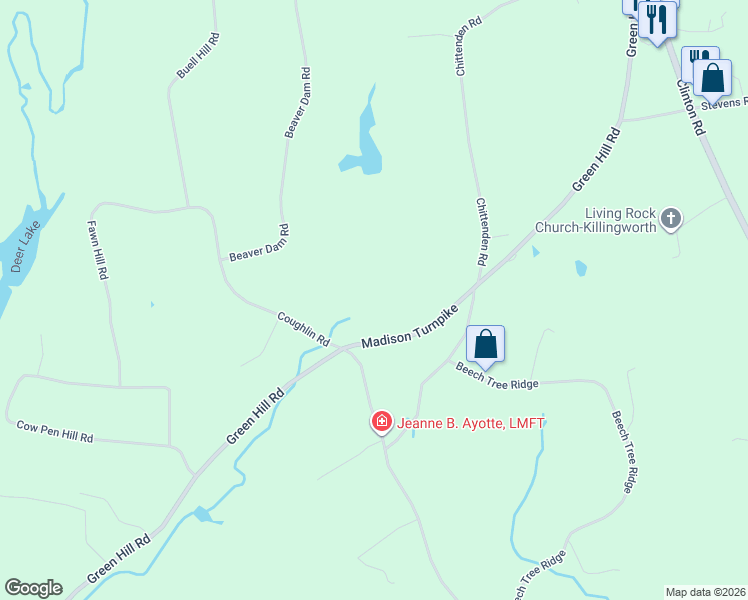 map of restaurants, bars, coffee shops, grocery stores, and more near 115 Green Hill Road in Killingworth