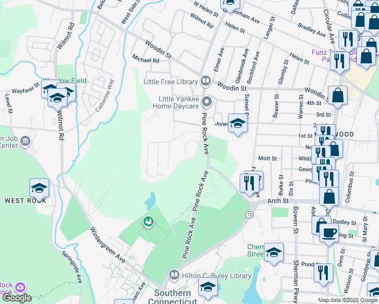 map of restaurants, bars, coffee shops, grocery stores, and more near 302 Pine Rock Avenue in Hamden