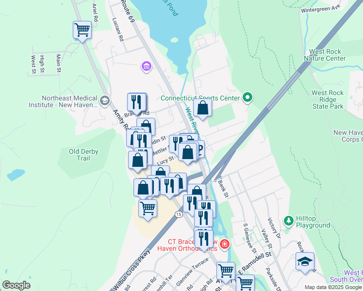 map of restaurants, bars, coffee shops, grocery stores, and more near 30 Mettler Street in Woodbridge