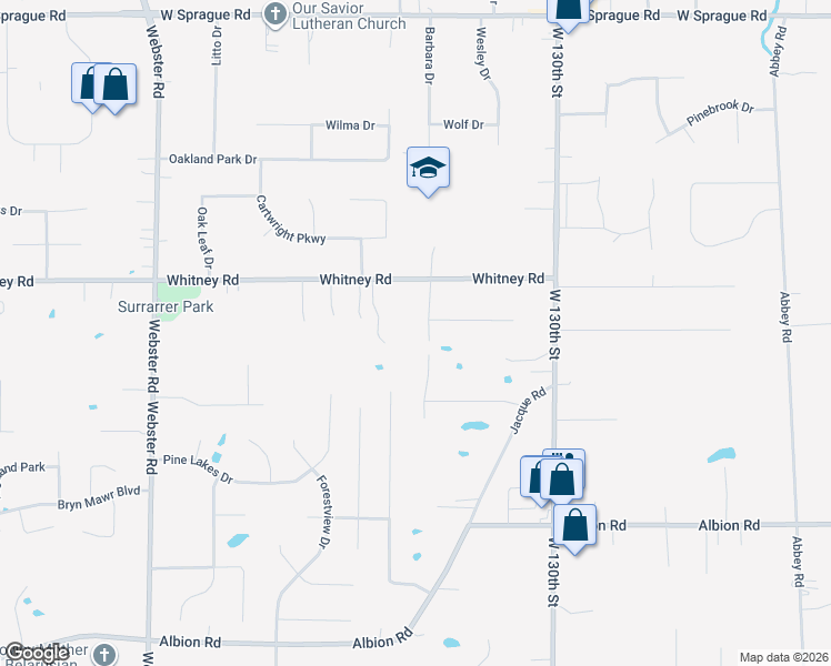 map of restaurants, bars, coffee shops, grocery stores, and more near 9382 Brushwood Lane in Strongsville
