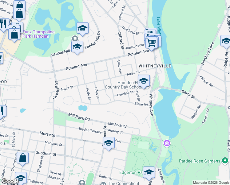 map of restaurants, bars, coffee shops, grocery stores, and more near 23 Wilkins Street in Hamden
