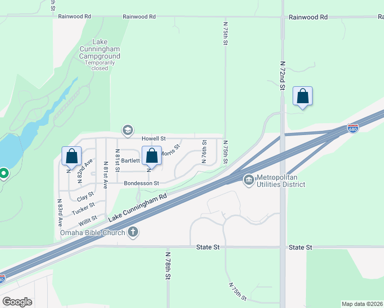 map of restaurants, bars, coffee shops, grocery stores, and more near 7625 Fillmore Street in Omaha