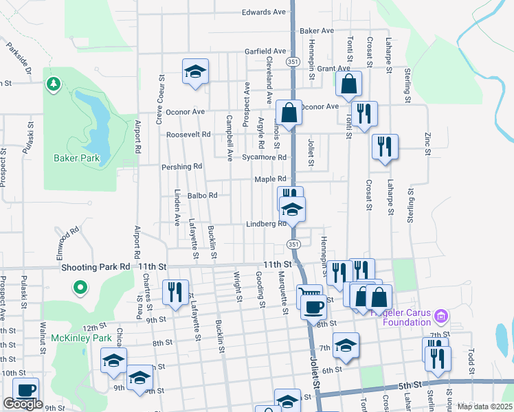 map of restaurants, bars, coffee shops, grocery stores, and more near 1322 Argyle Road in LaSalle