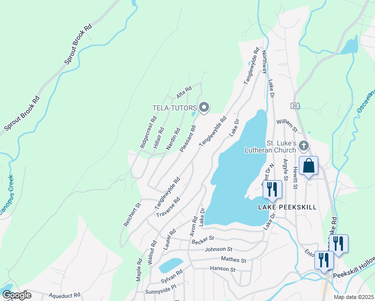 map of restaurants, bars, coffee shops, grocery stores, and more near 50 Pleasant Road in Putnam Valley