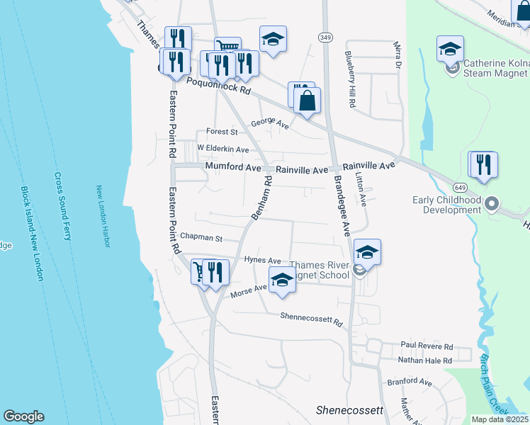 map of restaurants, bars, coffee shops, grocery stores, and more near 16 Warner Street in Groton