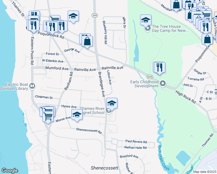 map of restaurants, bars, coffee shops, grocery stores, and more near 99 Litton Avenue in Groton