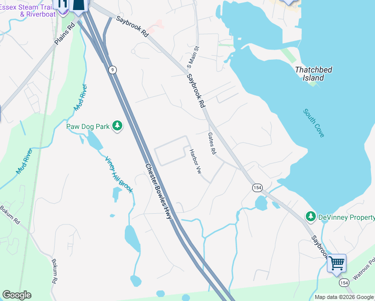 map of restaurants, bars, coffee shops, grocery stores, and more near 22 Harbor View in Essex