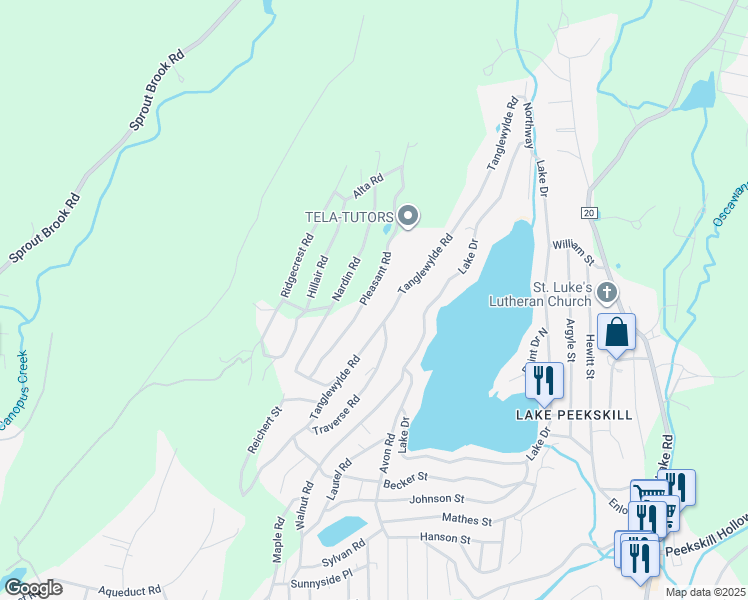 map of restaurants, bars, coffee shops, grocery stores, and more near 50 Pleasant Road in Putnam Valley