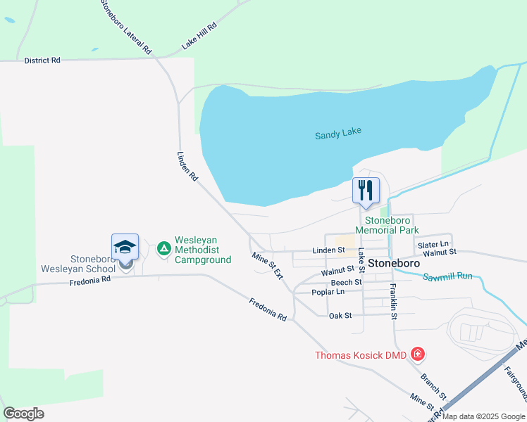 map of restaurants, bars, coffee shops, grocery stores, and more near 61 Mine Street in Stoneboro