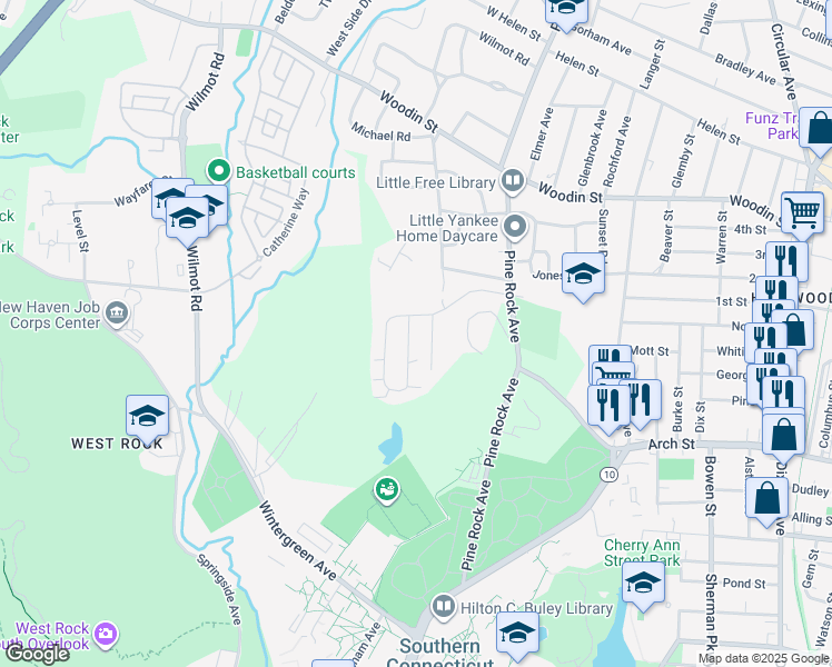map of restaurants, bars, coffee shops, grocery stores, and more near 16 High Top Circle West in Hamden