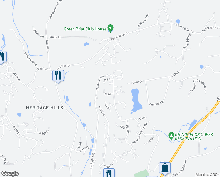 map of restaurants, bars, coffee shops, grocery stores, and more near 206 Heritage Hills Drive in Heritage Hills