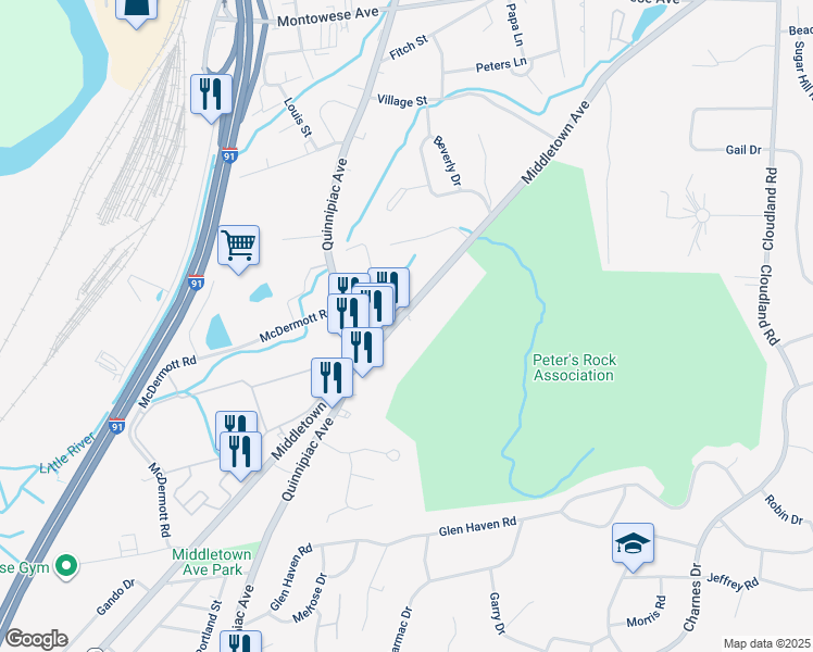 map of restaurants, bars, coffee shops, grocery stores, and more near 137 Middletown Avenue in North Haven
