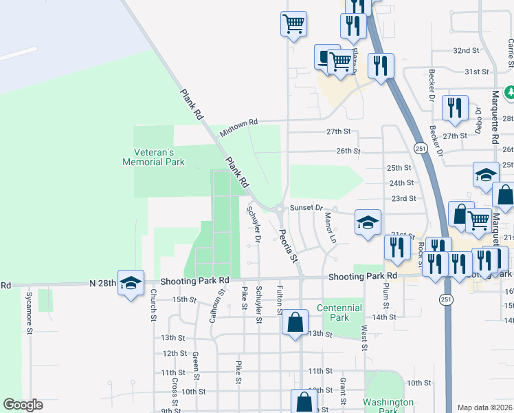 map of restaurants, bars, coffee shops, grocery stores, and more near 2209 Schuyler Drive in Peru