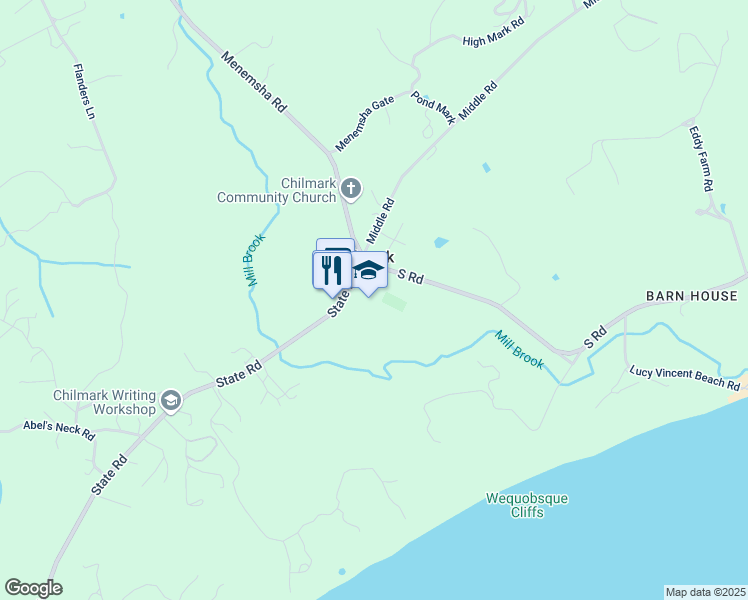 map of restaurants, bars, coffee shops, grocery stores, and more near 8 State Road in Aquinnah