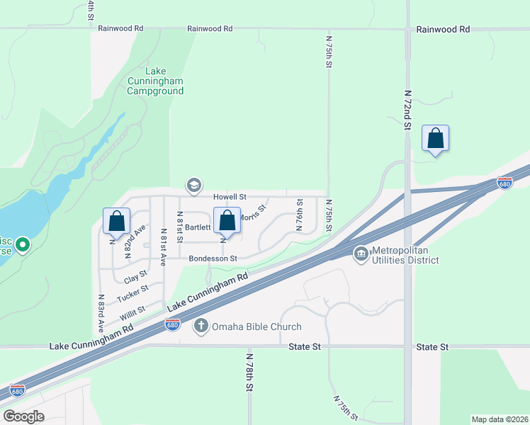 map of restaurants, bars, coffee shops, grocery stores, and more near 7733 Morris Street in Omaha