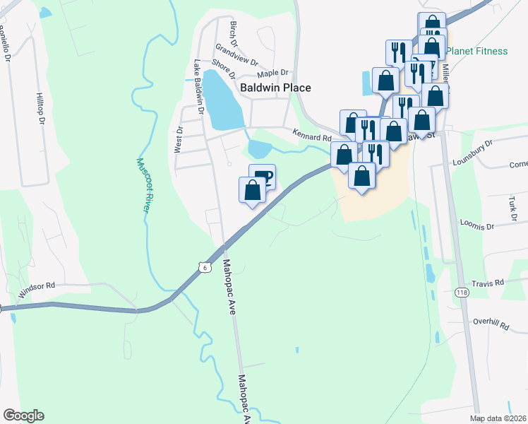 map of restaurants, bars, coffee shops, grocery stores, and more near 58 U.S. 6 in Yorktown Heights
