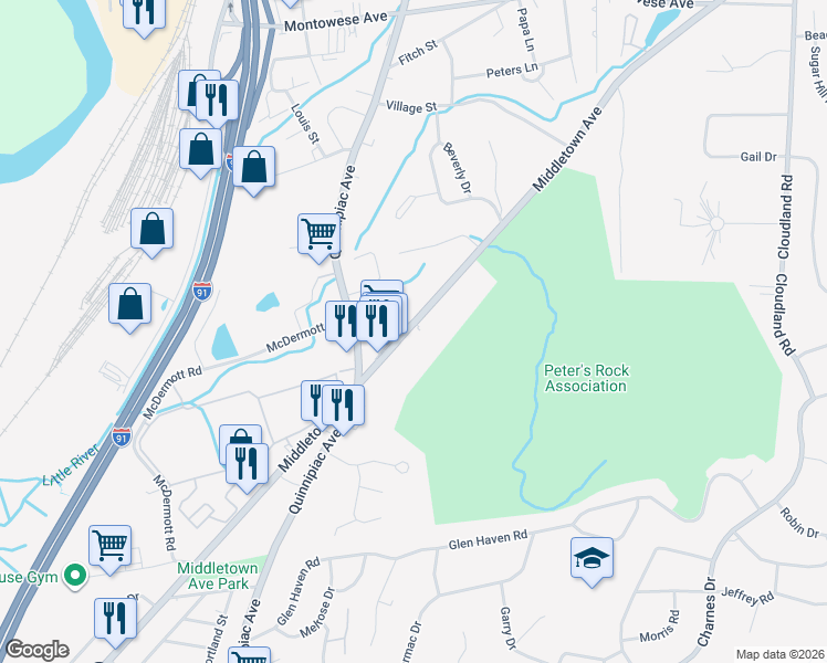 map of restaurants, bars, coffee shops, grocery stores, and more near 137 Middletown Avenue in North Haven