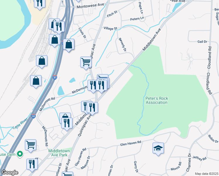 map of restaurants, bars, coffee shops, grocery stores, and more near 137 Middletown Avenue in North Haven