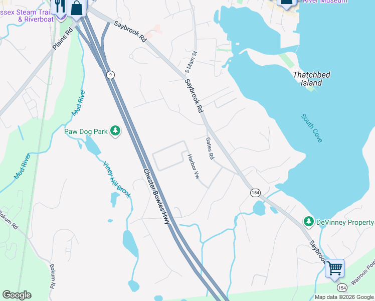 map of restaurants, bars, coffee shops, grocery stores, and more near 22 Harbor View in Essex