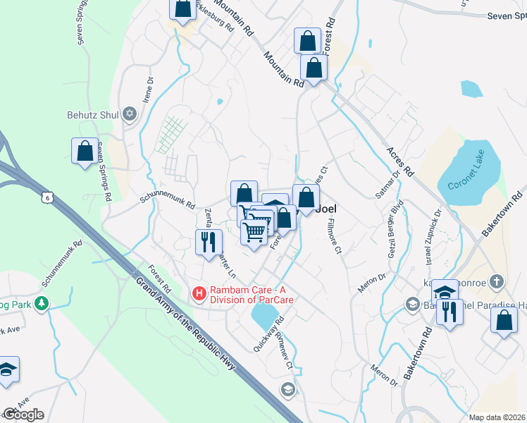 map of restaurants, bars, coffee shops, grocery stores, and more near 4 Mordche Scher Boulevard in Kiryas Joel