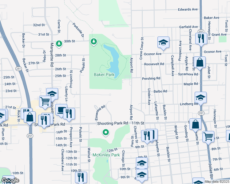 map of restaurants, bars, coffee shops, grocery stores, and more near 20 Baker Park Avenue in Peru