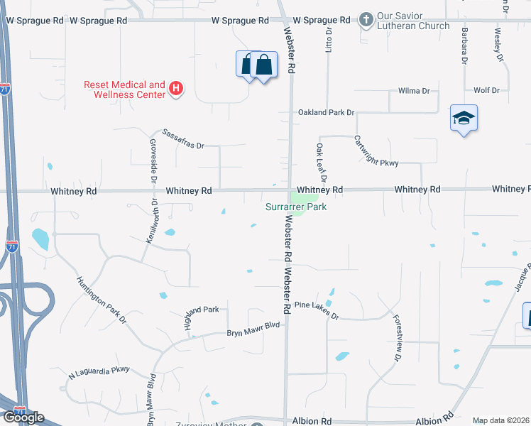 map of restaurants, bars, coffee shops, grocery stores, and more near 9376 Webster Road in Strongsville