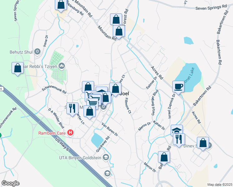 map of restaurants, bars, coffee shops, grocery stores, and more near in Kiryas Joel