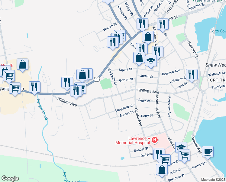map of restaurants, bars, coffee shops, grocery stores, and more near 268 Willetts Avenue in Waterford