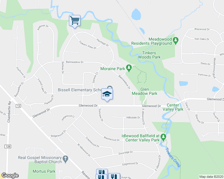 map of restaurants, bars, coffee shops, grocery stores, and more near 1811 Glenwood Drive in Twinsburg