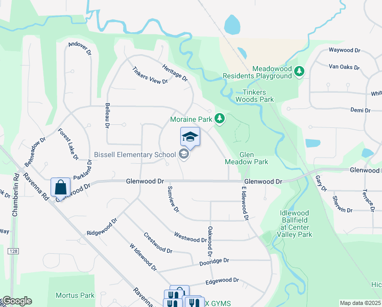 map of restaurants, bars, coffee shops, grocery stores, and more near 1811 Glenwood Drive in Twinsburg