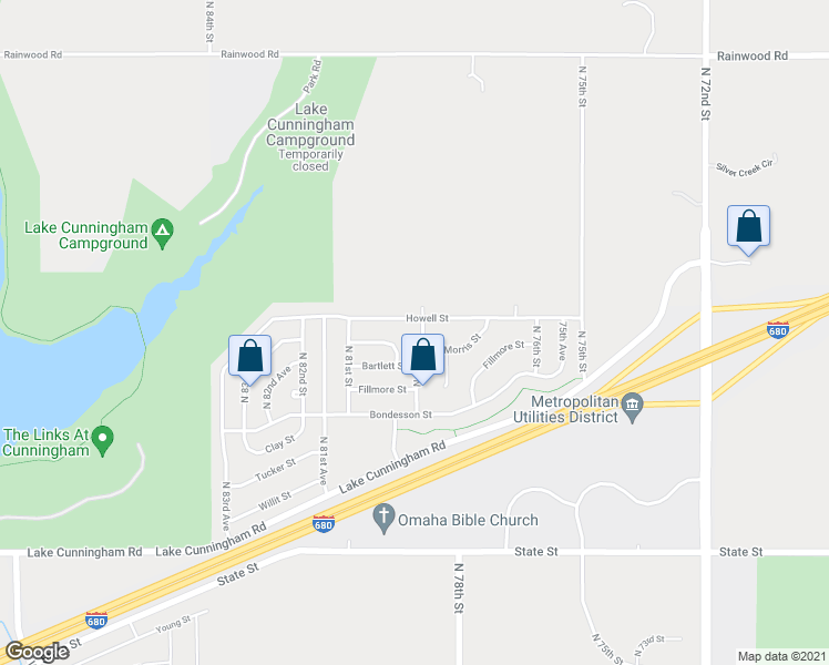map of restaurants, bars, coffee shops, grocery stores, and more near 8988 North 79th Street in Omaha