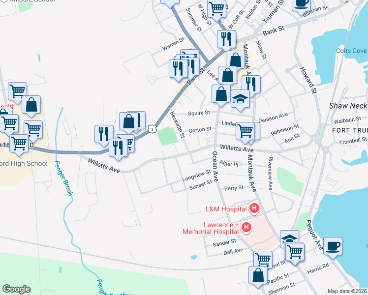 map of restaurants, bars, coffee shops, grocery stores, and more near 268 Willetts Avenue in Waterford