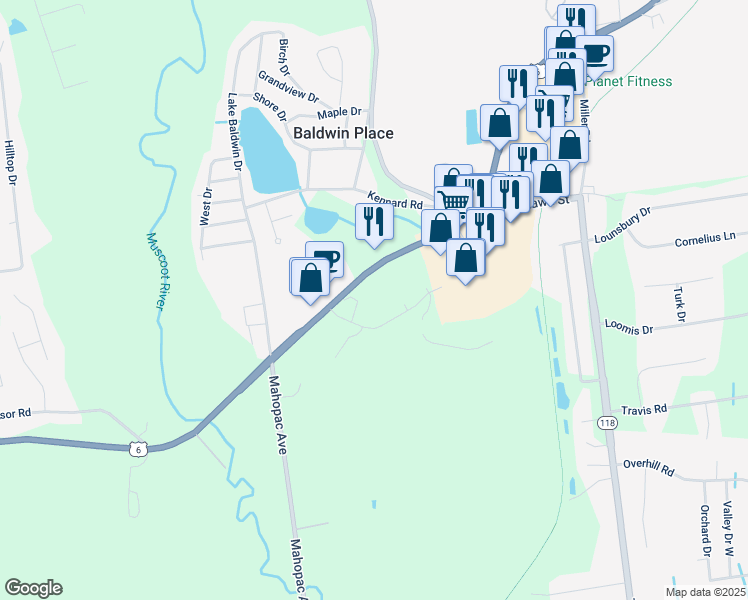 map of restaurants, bars, coffee shops, grocery stores, and more near 32-34 Clayton Boulevard in Baldwin Place