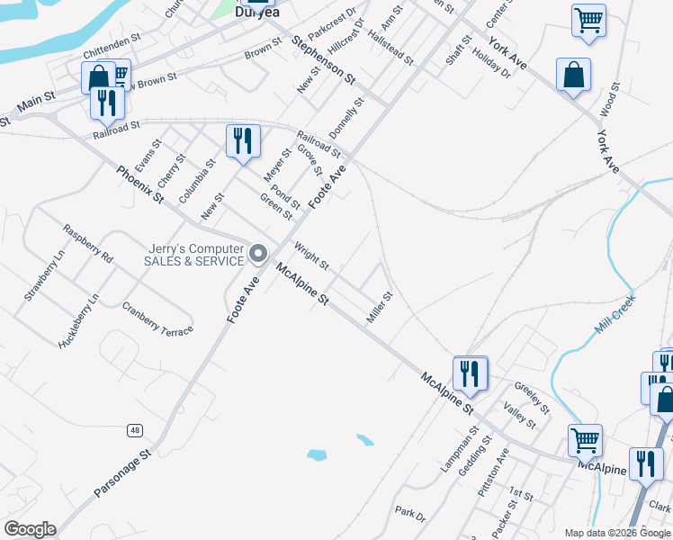 map of restaurants, bars, coffee shops, grocery stores, and more near 200 Mitchell St in Duryea